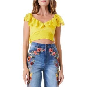 New Women’s Alice and Olivia Bleeker Embroidered Ruffle Crop Top Size S